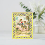 ヴィンテージイースター、30年代、子供および巨大な卵 シーズンポストカード (スタンド正面)