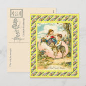 ヴィンテージイースター、30年代、子供および巨大な卵 シーズンポストカード (正面/裏面)