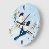 ヴィンテージイ日本のンクフィンチのスケッチ ラージ壁時計 (傾斜)