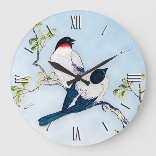 ヴィンテージイ日本のンクフィンチのスケッチ ラージ壁時計 (正面)