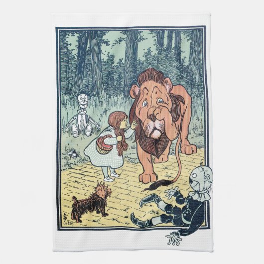 ヴィンテージウィザードのOzキャラクター、黄色レンガ道路 キッチンタオル (縦)