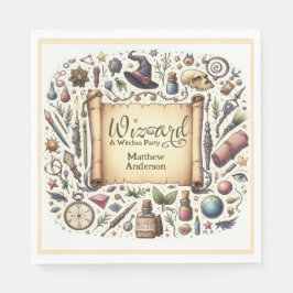 ヴィンテージウィザードウィッチパーティー魔法の魔法のワンズ帽子 スタンダードランチョンナプキン