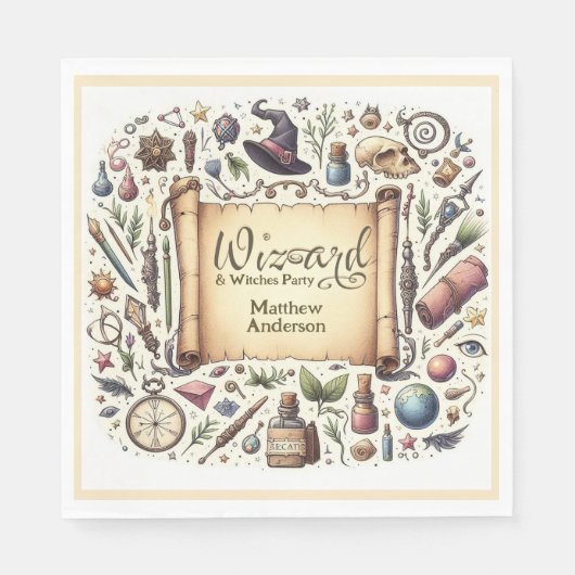 ヴィンテージウィザードウィッチパーティー魔法の魔法のワンズ帽子 スタンダードランチョンナプキン (正面)