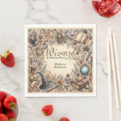 ヴィンテージウィザードウィッチパーティー魔法の魔法のワンズ帽子 スタンダードランチョンナプキン (インサイチュ)