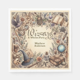 ヴィンテージウィザードウィッチパーティー魔法の魔法のワンズ帽子 スタンダードランチョンナプキン