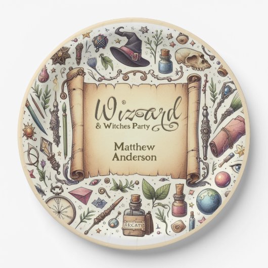 ヴィンテージウィザードウィッチパーティー魔法の魔法のワンズ帽子 ペーパープレート (正面)