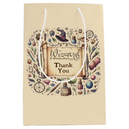 ヴィンテージウィザードウィッチパーティー魔法の魔法のワンズ帽子 ミディアムペーパーバッグ (正面)