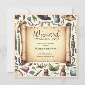 ヴィンテージウィザードウィッチパーティー魔法の魔法のワンズ帽子 招待状 (正面)