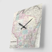 ヴィンテージウィスコンシンの地図（1855年） スクエア壁時計 (傾斜)