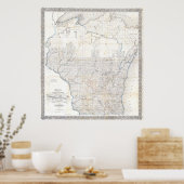 ヴィンテージウィスコンシンの地図(1856年) ポスター (キッチン)