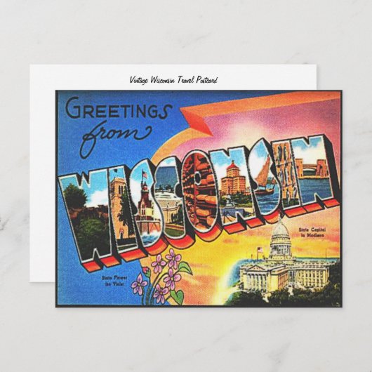 ヴィンテージウィスコンシントラベルレトロバケーショングリーティング ポストカード (正面/裏面)