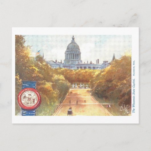 ヴィンテージウィスコンシン州議会議事堂と印鑑はがき ポストカード (正面)