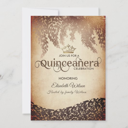 ヴィンテージウィステリアダマスク金ゴールドティアラ・キンセアニラ 招待状 (正面)