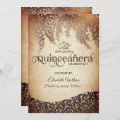 ヴィンテージウィステリアダマスク金ゴールドティアラ・キンセアニラ 招待状 (正面/裏面)