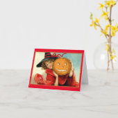 ヴィンテージウィッチとカボチャのハロウィングリーティングカード カード (黄色い花)