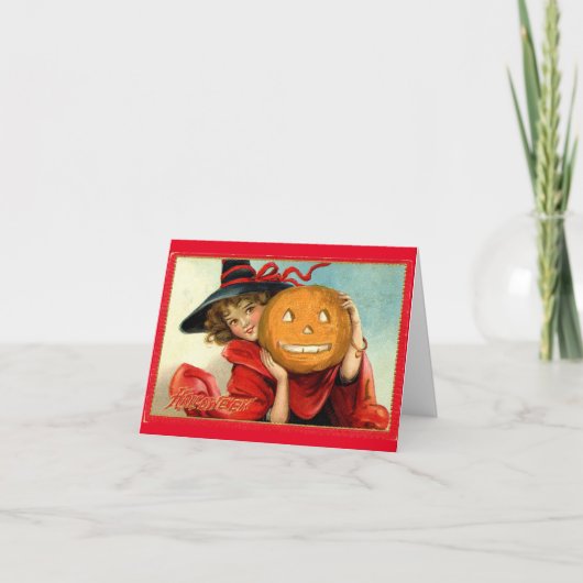 ヴィンテージウィッチとカボチャのハロウィングリーティングカード カード (正面)