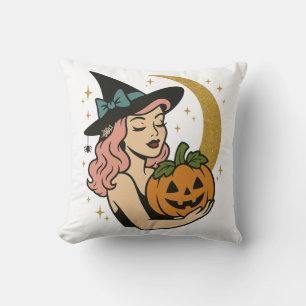 ヴィンテージウィッチとカボチャのハロウィン クッション