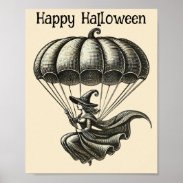 ヴィンテージウィッチとカボチャのパラシュート ハロウィン ポスター