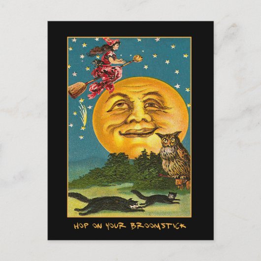 ヴィンテージウィッチオーバームーン付き血文字招待状 インビテーションポストカード (正面)