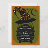 ヴィンテージウィッチカルドロングリーンハローウィンパーティレトロ 招待状 (正面)