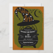 ヴィンテージウィッチカルドロン誕生日ハローウィンパーティ 招待状 (正面)