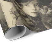 ヴィンテージウィッチガール猫ハロウィーンハロウィン ラッピングペーパー (ロールコーナー)