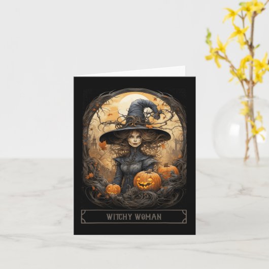 ヴィンテージウィッチクラフトウィッカ信者ゴシック様式ウィッチーハロウィーン カード (黄色い花)