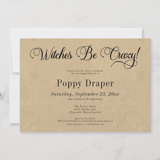 ヴィンテージウィッチズベ熱狂するハロウィーンブライダルシャワー 招待状 (裏面)