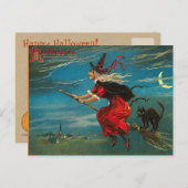 ヴィンテージウィッチハガキ、ハロウィーン、黒猫 ポストカード (正面/裏面)
