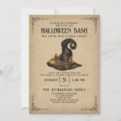 ヴィンテージウィッチハットエレガントアダルトハローウィンパーティ 招待状 (正面)