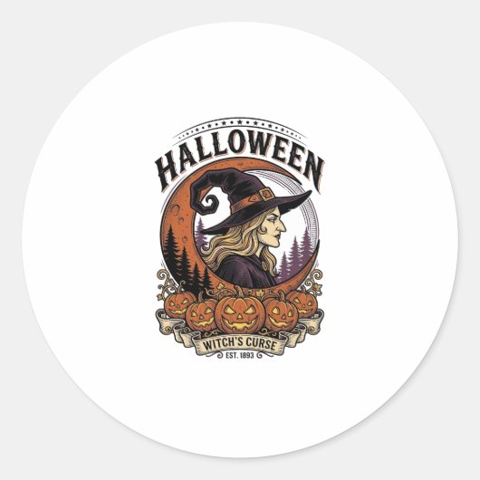 ヴィンテージウィッチハロウィンカボチャ月彫刻アート ラウンドシール (正面)