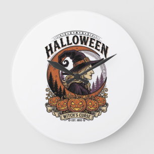 ヴィンテージウィッチハロウィンカボチャ月彫刻アート ラージ壁時計