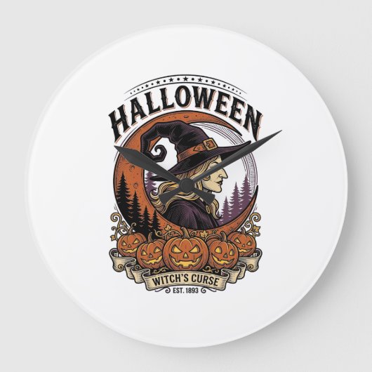 ヴィンテージウィッチハロウィンカボチャ月彫刻アート ラージ壁時計 (正面)