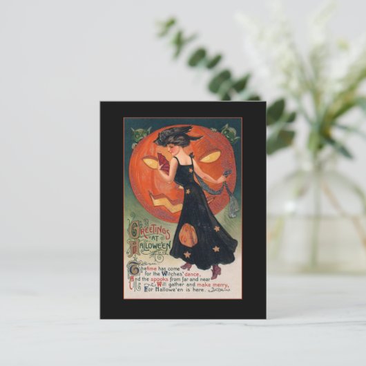 ヴィンテージウィッチハロウィングリーティング付き/血文字 インビテーションポストカード (スタンド正面)