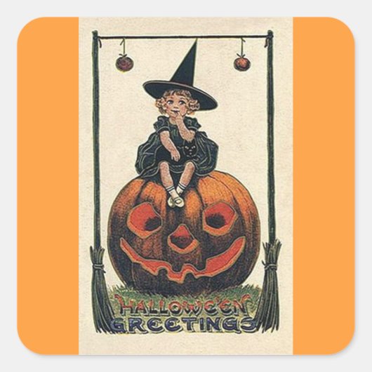 ヴィンテージウィッチハロウィーンデザイン スクエアシール (正面)