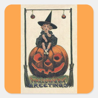 ヴィンテージウィッチハロウィーンデザイン スクエアシール