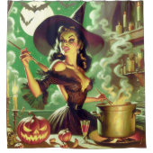 ヴィンテージウィッチハロウィーンピンアップ シャワーカーテン (正面)