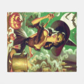 ヴィンテージウィッチハロウィーンピンアップ フリースブランケット (正面(横))