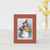 ヴィンテージウィッチブラックキャットハロウィーンカード カード (黄色い花)