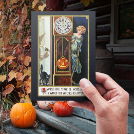ヴィンテージウィッチブラックキャットパンプキンハロウィーン シーズンポストカード