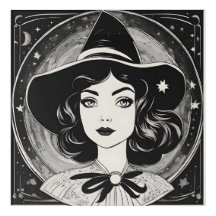 ヴィンテージウィッチポートレート白黒レトロ