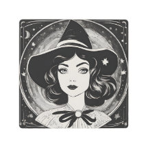 ヴィンテージウィッチポートレート白黒レトロ