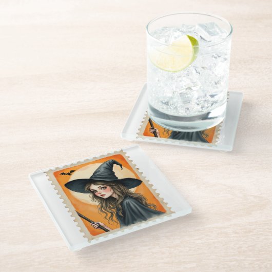 ヴィンテージウィッチ切手 ガラスコースター (アングル)