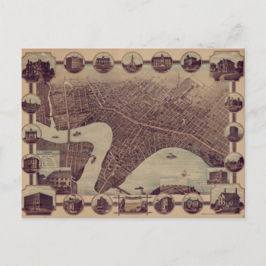 ヴィンテージウィニペグ・カナダの絵図(1884) ポストカード (正面)