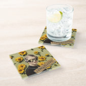 ヴィンテージウィメントレーラブレザーデイジーキッチュ ガラスコースター (アングル)