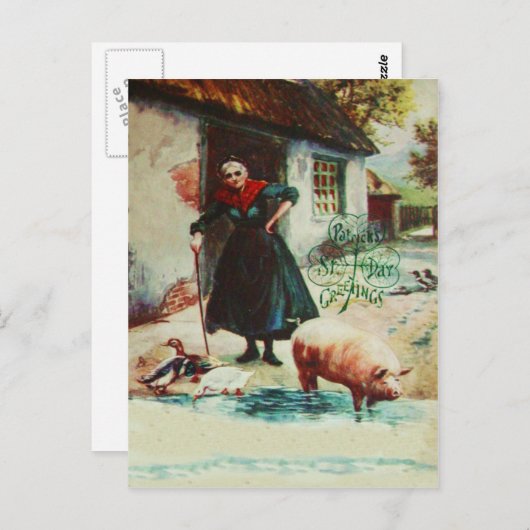 ヴィンテージウィメンピグダックスセントパトリックのデイカード ポストカード (正面/裏面)