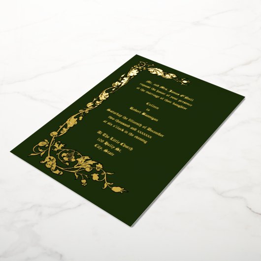 ヴィンテージウィリアムシンプルモリスフローラつる植物 箔招待状 (回転した状態)
