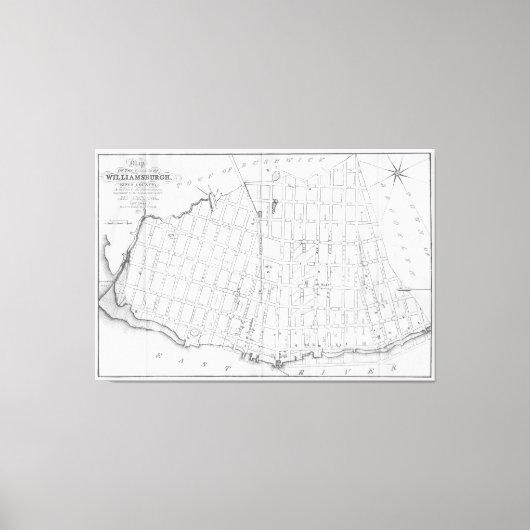 ヴィンテージウィリアムズバーグ・ブルックリンの地図（1827年） キャンバスプリント (正面)