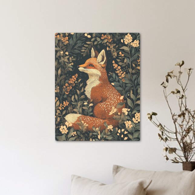 ヴィンテージウィリアムモリススタイルキツネ&リーフ メタルプリント (Vintage William Morris Style Fox & Foliage Metal Print)