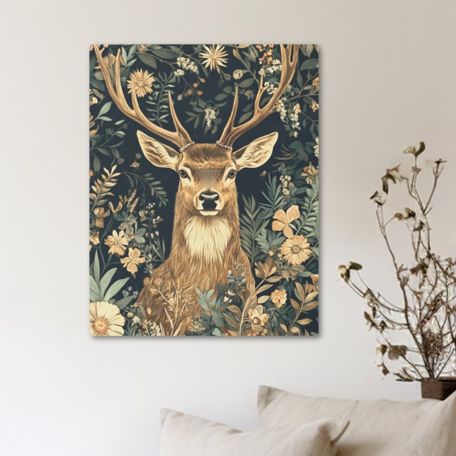 ヴィンテージウィリアムモリススタイルディアー&リーフ メタルプリント (Vintage William Morris Style Deer & Foliage Metal Print)